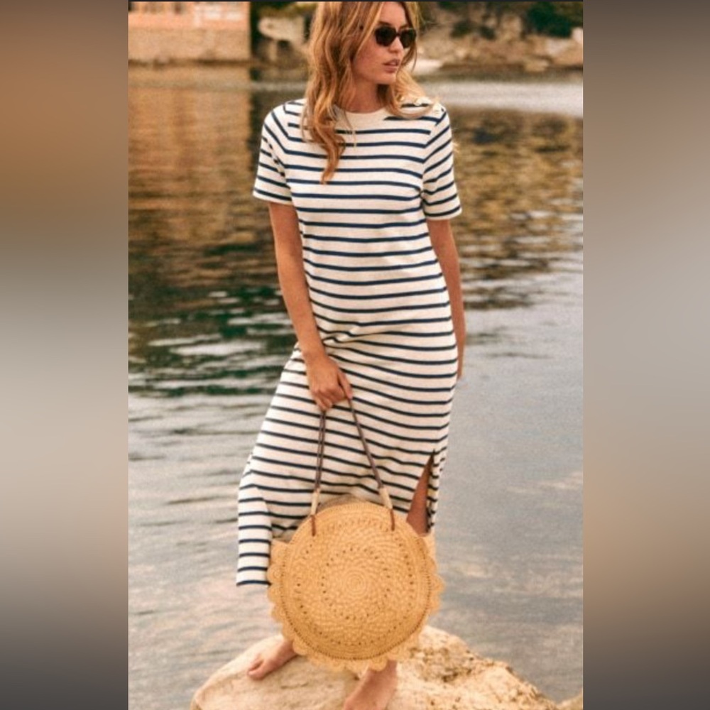 Large Emy Sezane navy stripe marine mariniere dress new